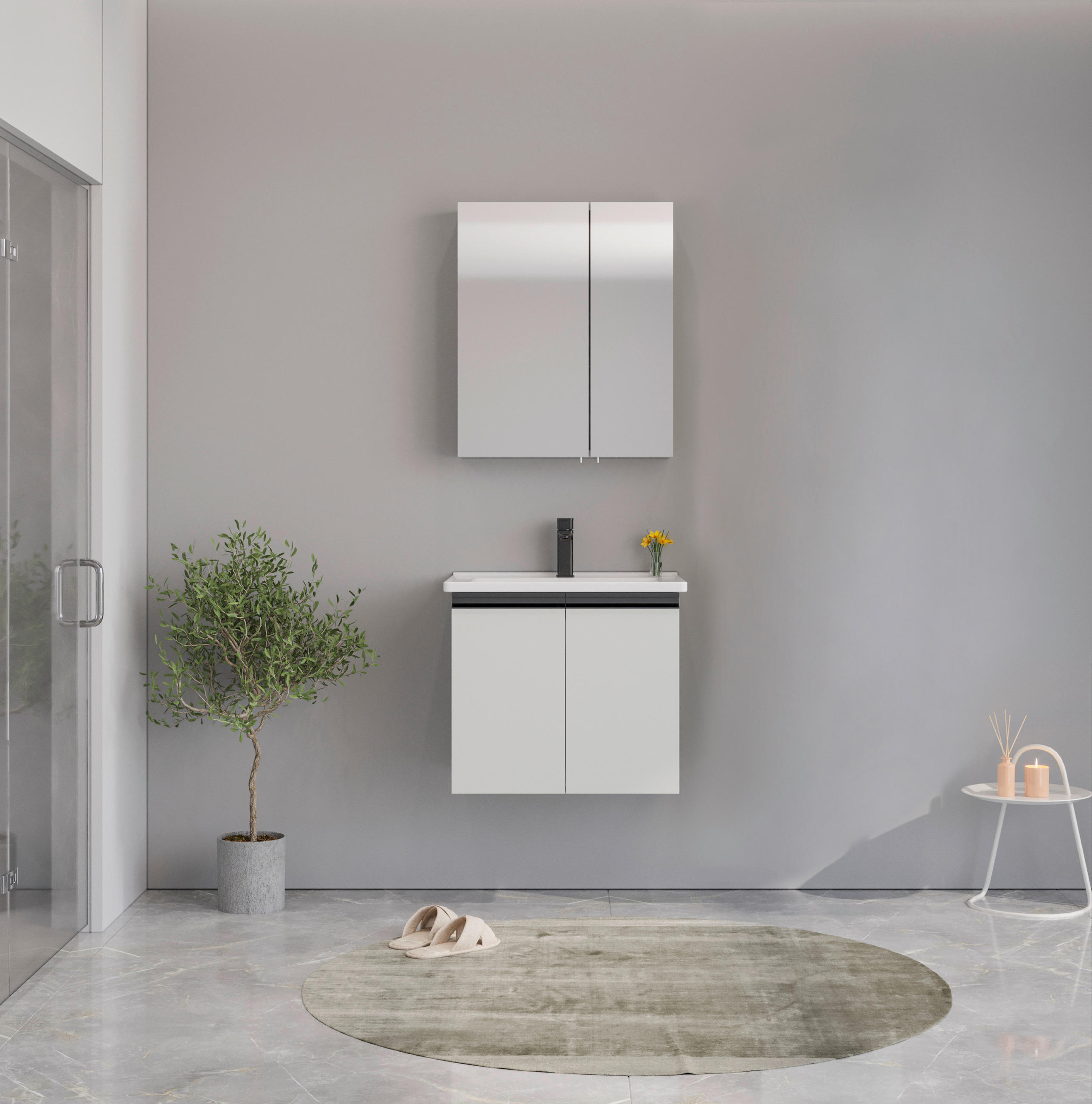 BADEZIMMER 3-teilig  in  - Kaschmir/Weiß Hochglanz, MODERN, Glas/Keramik (60/119/46cm) - MID.YOU
