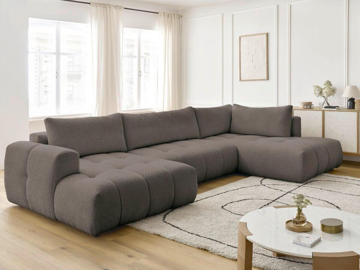 WOHNLANDSCHAFT  FUJI  Taupe Bouclé  - Taupe/Schwarz, MODERN, Kunststoff/Textil (160/377/204cm)