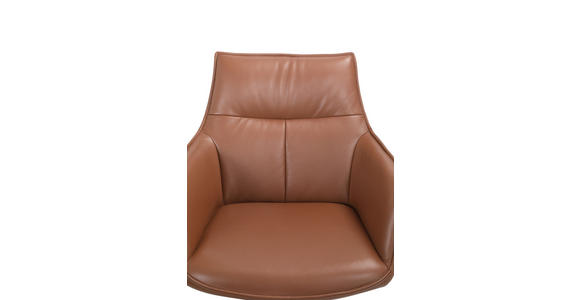 ARMLEHNSTUHL in Eisen Echtleder pigmentiert - Cognac/Schwarz, Design, Leder/Metall (60/89/63,5cm) - Novel