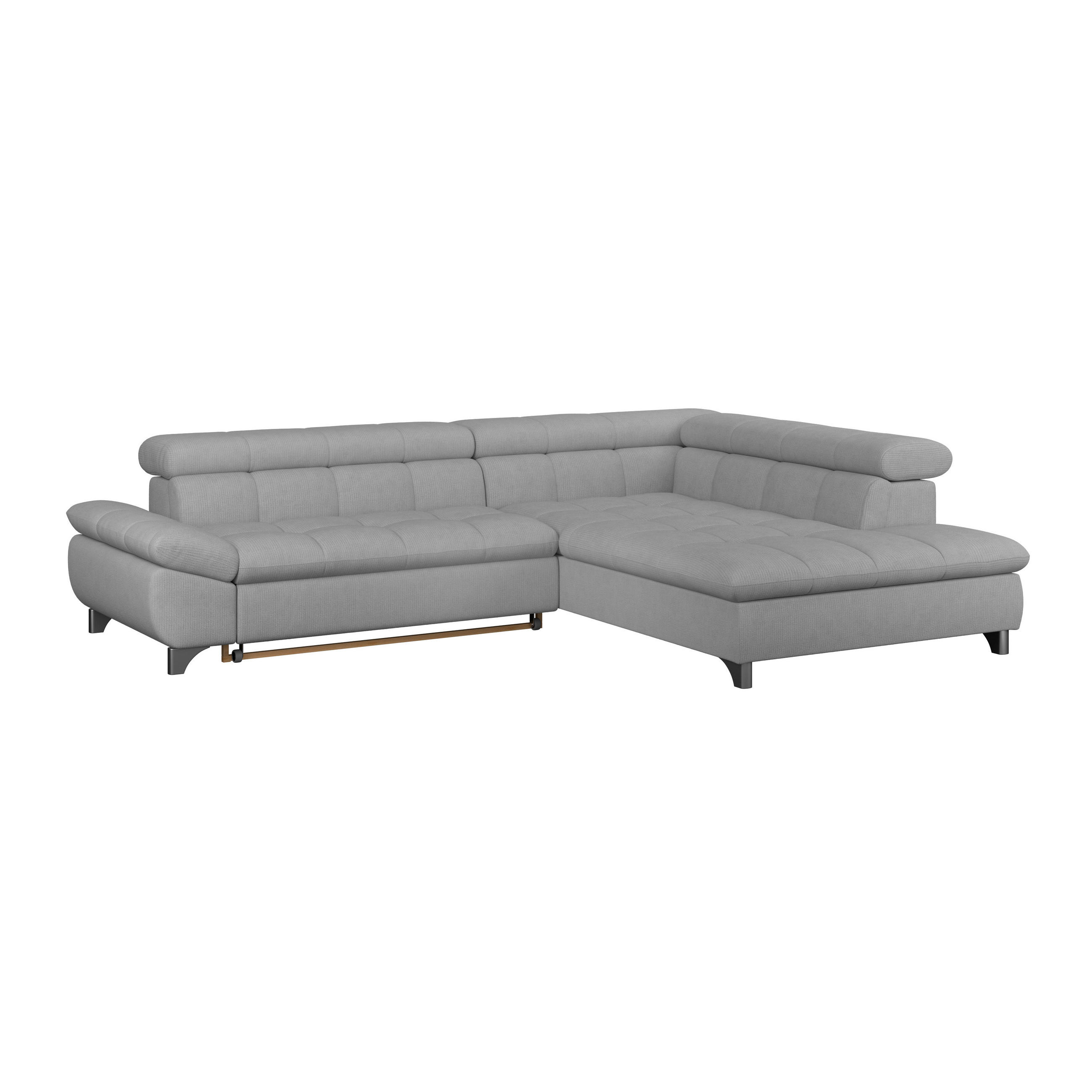 ECKSOFA Grau Chenille Schlaffunktion, Kopfteilverstellung  - Chromfarben/Grau, KONVENTIONELL, Textil/Metall (312/234cm) - Livetastic