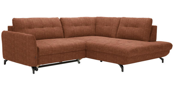 ECKSOFA in Flachgewebe, Leinenoptik Cognac 247/208 cm - Cognac/Schwarz, Design, Textil/Metall (247/208cm) - Xora