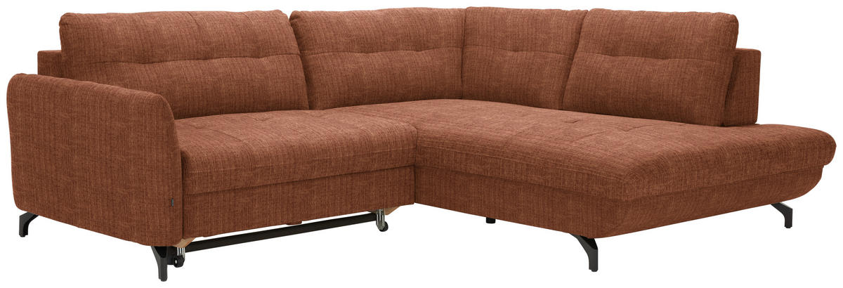 ECKSOFA in Flachgewebe, Leinenoptik Cognac  - Cognac/Schwarz, Modern, Textil/Metall (247/208cm) - Xora