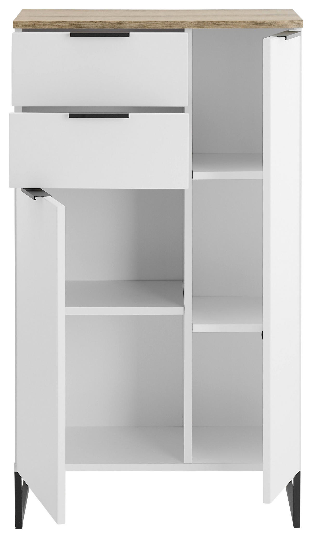 MIDISCHRANK 60/106/32 cm  - Eichefarben/Schwarz, KONVENTIONELL, Holzwerkstoff/Metall (60/106/32cm) - home24
