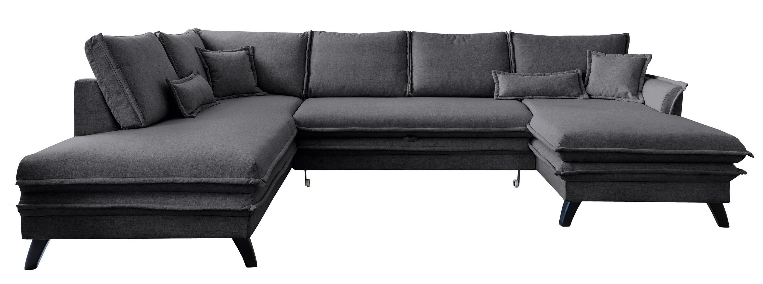 WOHNLANDSCHAFT Graphitfarben Mikrofaser  - Schwarz/Graphitfarben, Design, Holz/Textil (200/300/150cm) - P & B