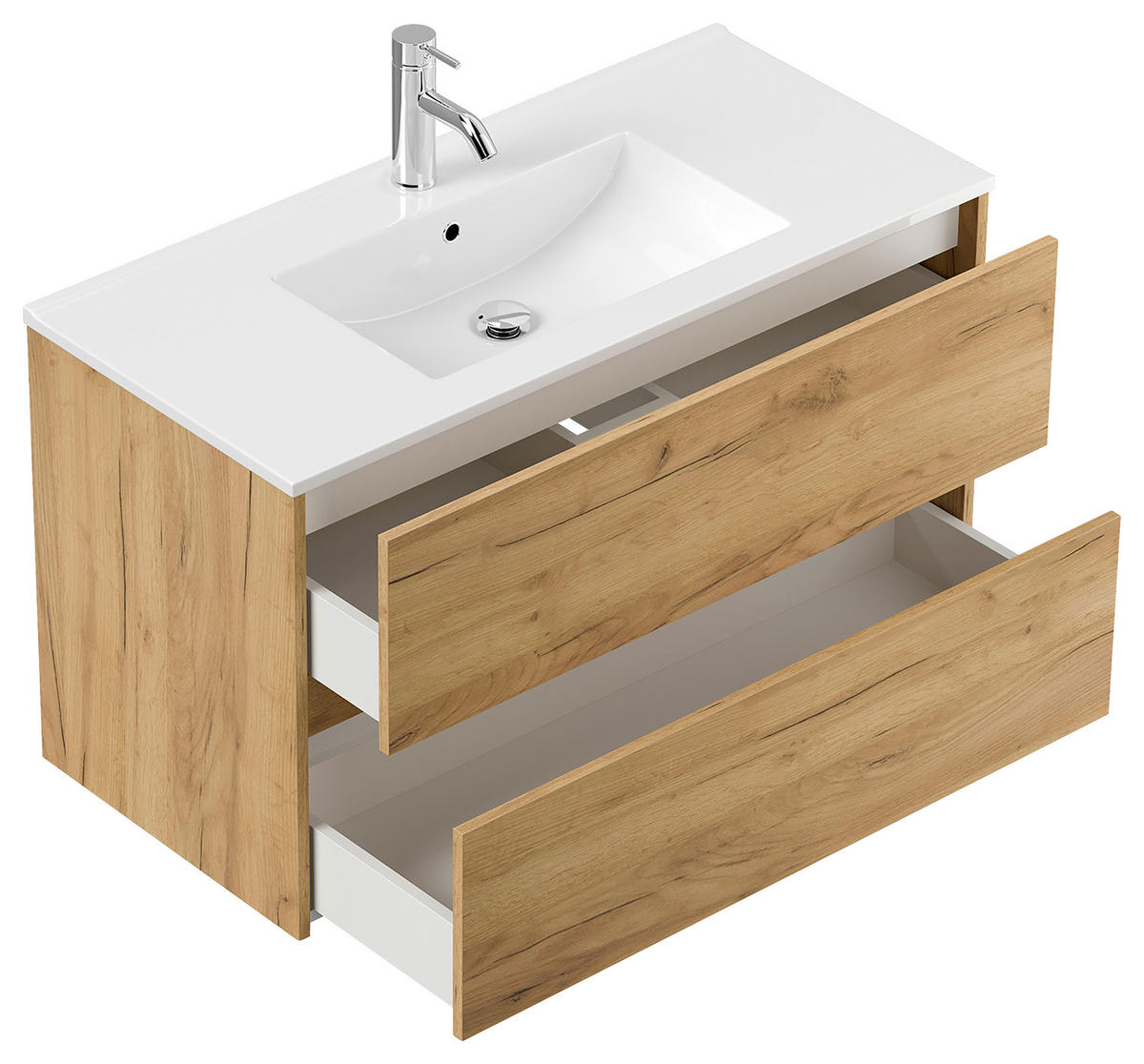 WASCHTISCHKOMBI 100 cm  - Eichefarben/Weiß, MODERN, Keramik/Holzwerkstoff (100cm) - MID.YOU