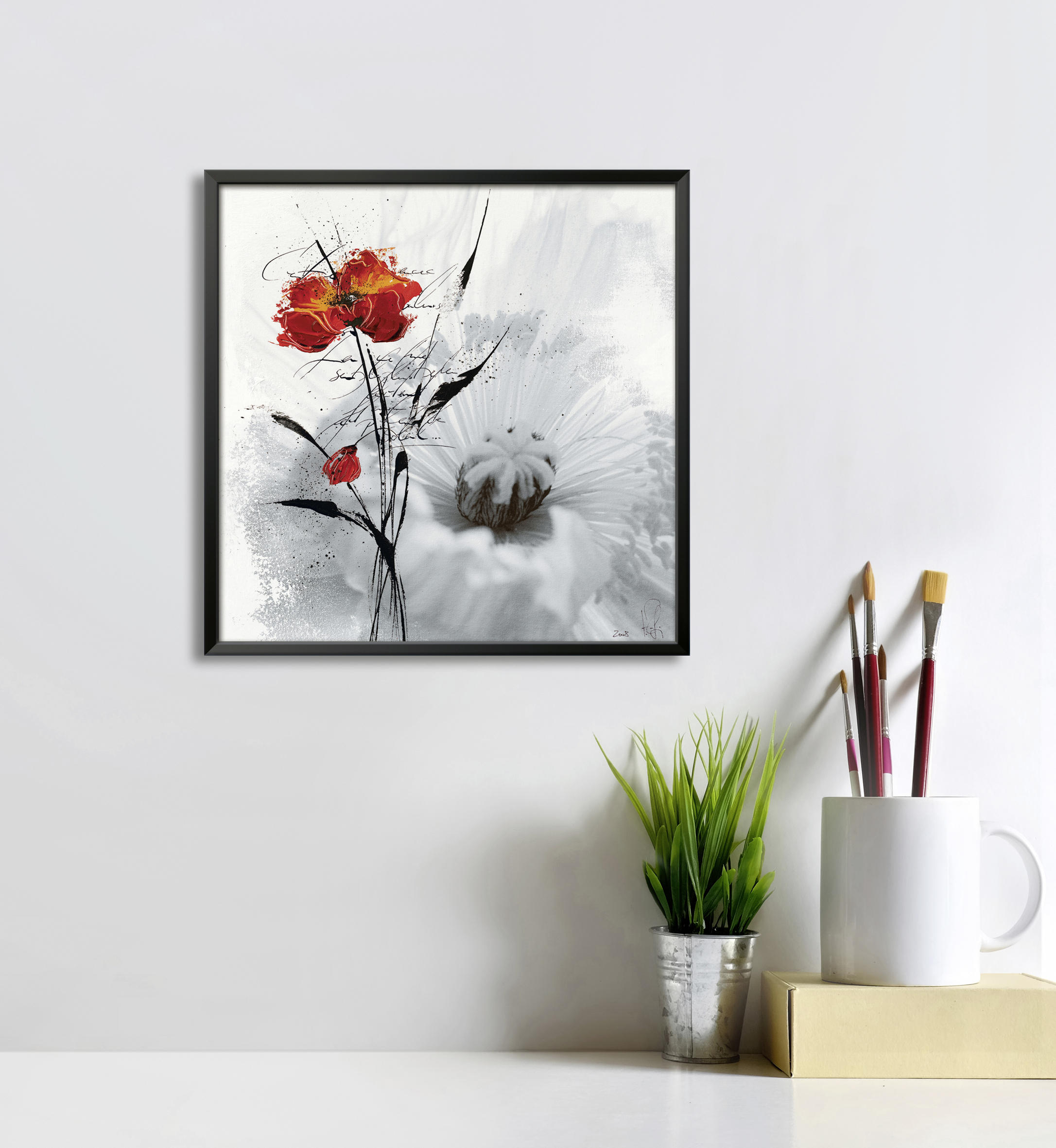KUNSTDRUCK Isabelle Zacher-Finet Blumen Petite aventure fleurie I - Rot/Schwarz, Basics, Papier (30/30cm) - Monee