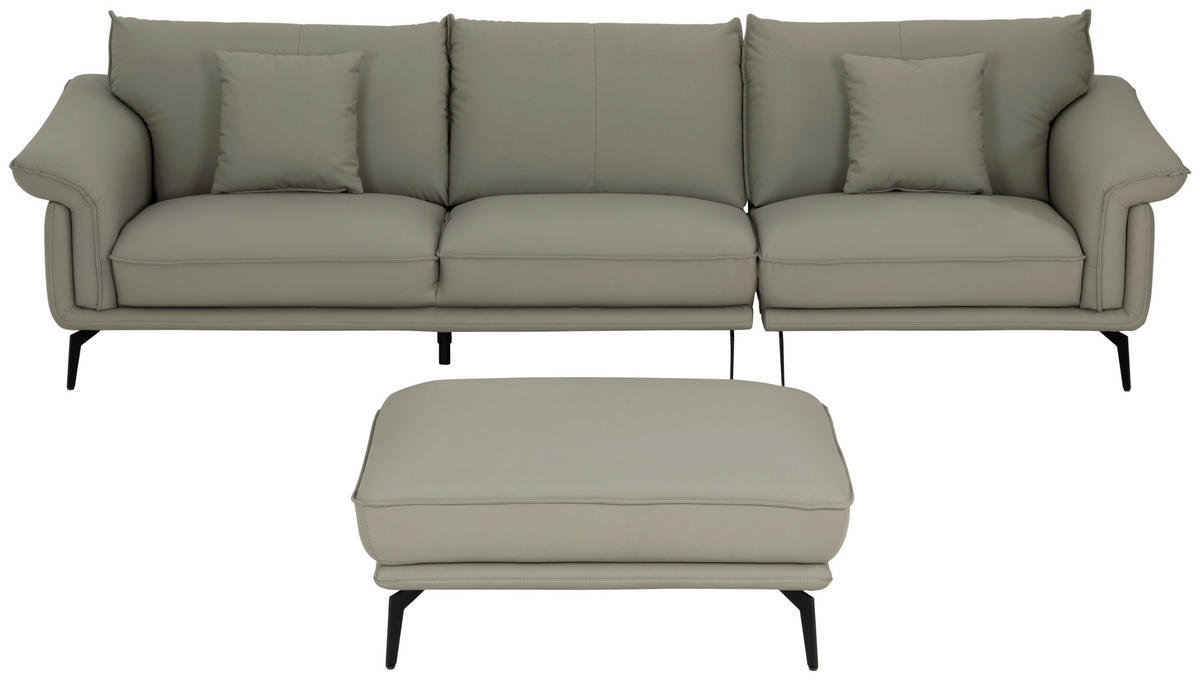 3-SITZER-SOFA inkl. Hocker Lederlook Taupe  - Taupe/Schwarz, Design, Textil/Metall (289/84/92cm) - MID.YOU