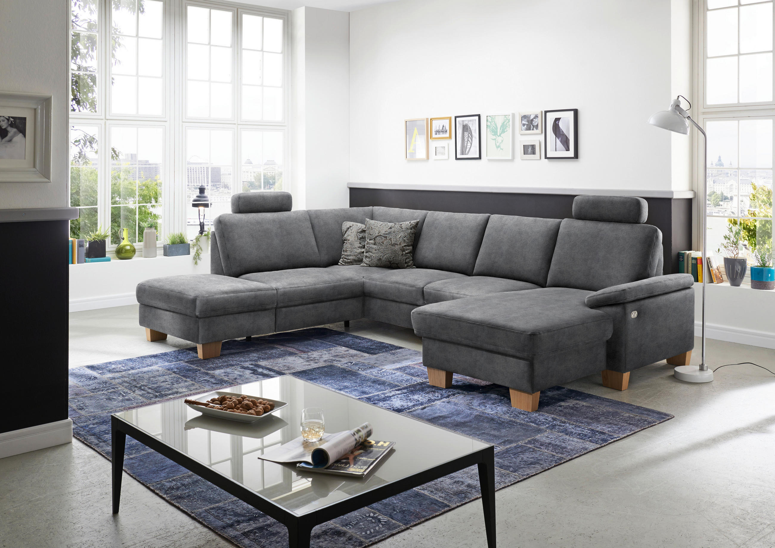 WOHNLANDSCHAFT in Velours Silberfarben  - Eichefarben/Silberfarben, Konventionell, Holz/Textil (235/316/167cm) - Beldomo System