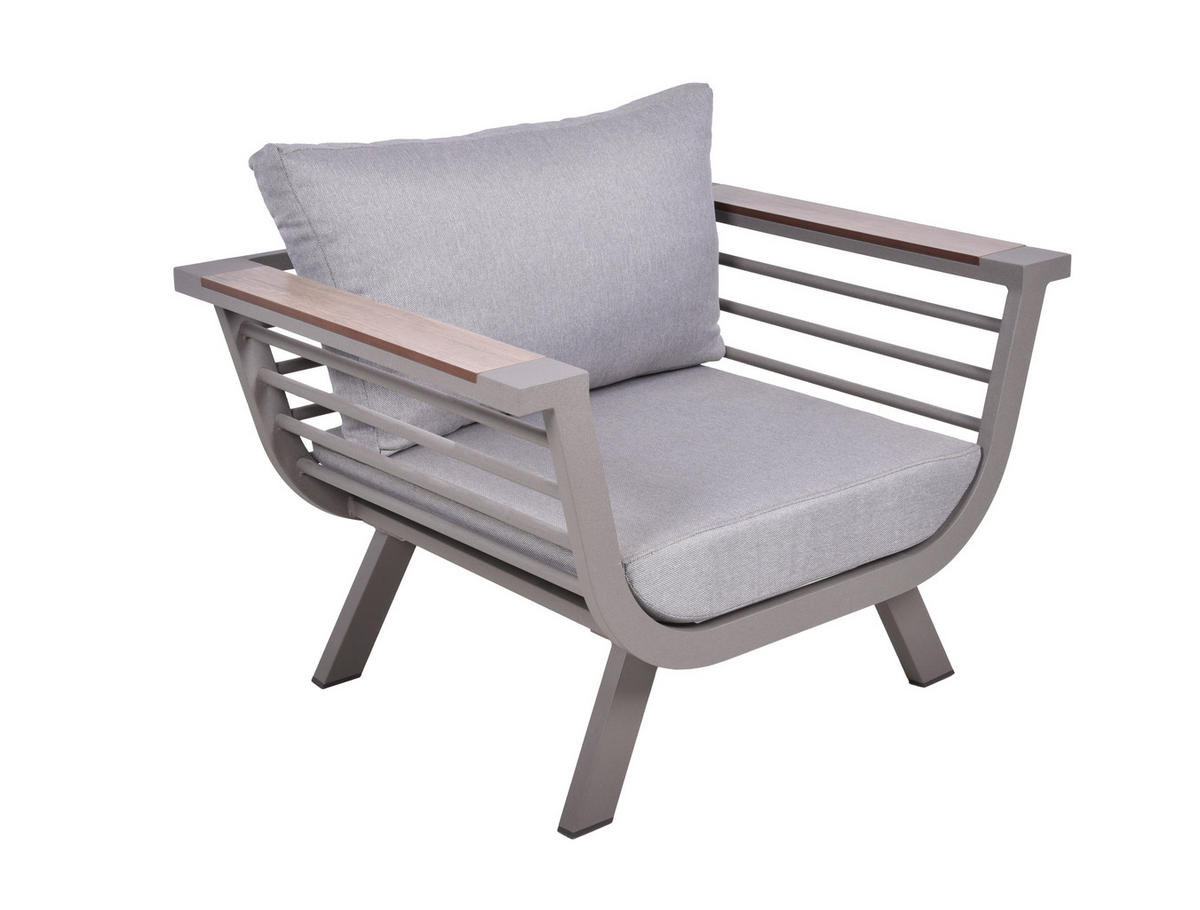 LOUNGEGARNITUR 4-teilig   145/62,5/220 cm Aluminium  - Taupe/Hellgrau, Basics, Kunststoff/Textil (145/62,5/220cm) - Gardenson