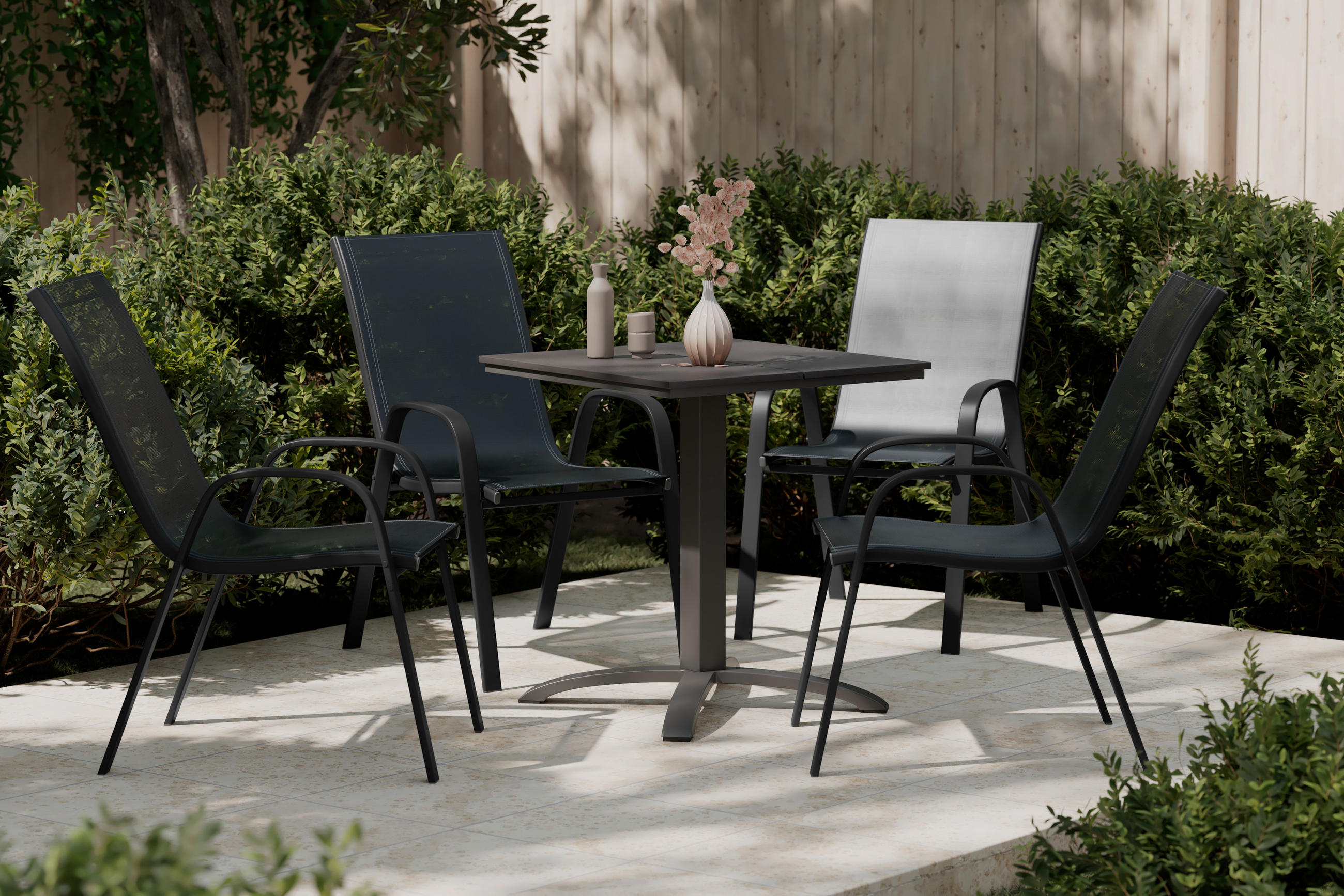 GARTENSESSEL-SET Eisen Schwarz  - Schwarz, MODERN, Textil/Metall (54/90/72cm) - Ambia Garden