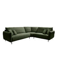 ECKSOFA in Cord Dunkelgrün  - Dunkelgrün/Schwarz, Design, Textil/Metall (294/256cm) - Livetastic