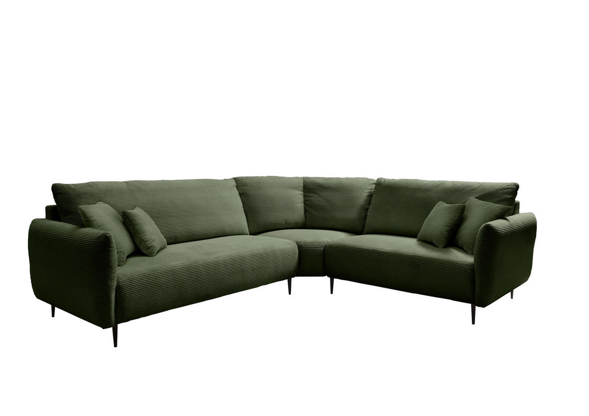 ECKSOFA in Cord Dunkelgrün  - Dunkelgrün/Schwarz, Design, Textil/Metall (294/256cm) - Livetastic