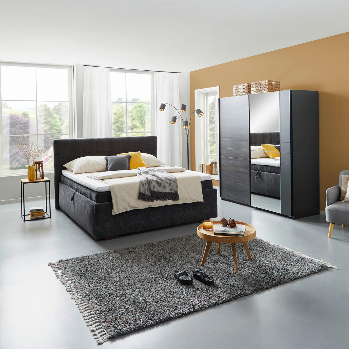 SCHIEBETÜRENSCHRANK 180/198/64 cm 2-türig Graphitfarben  - Schwarz/Graphitfarben, MODERN, Holz/Holzwerkstoff (180/198/64cm) - MID.YOU