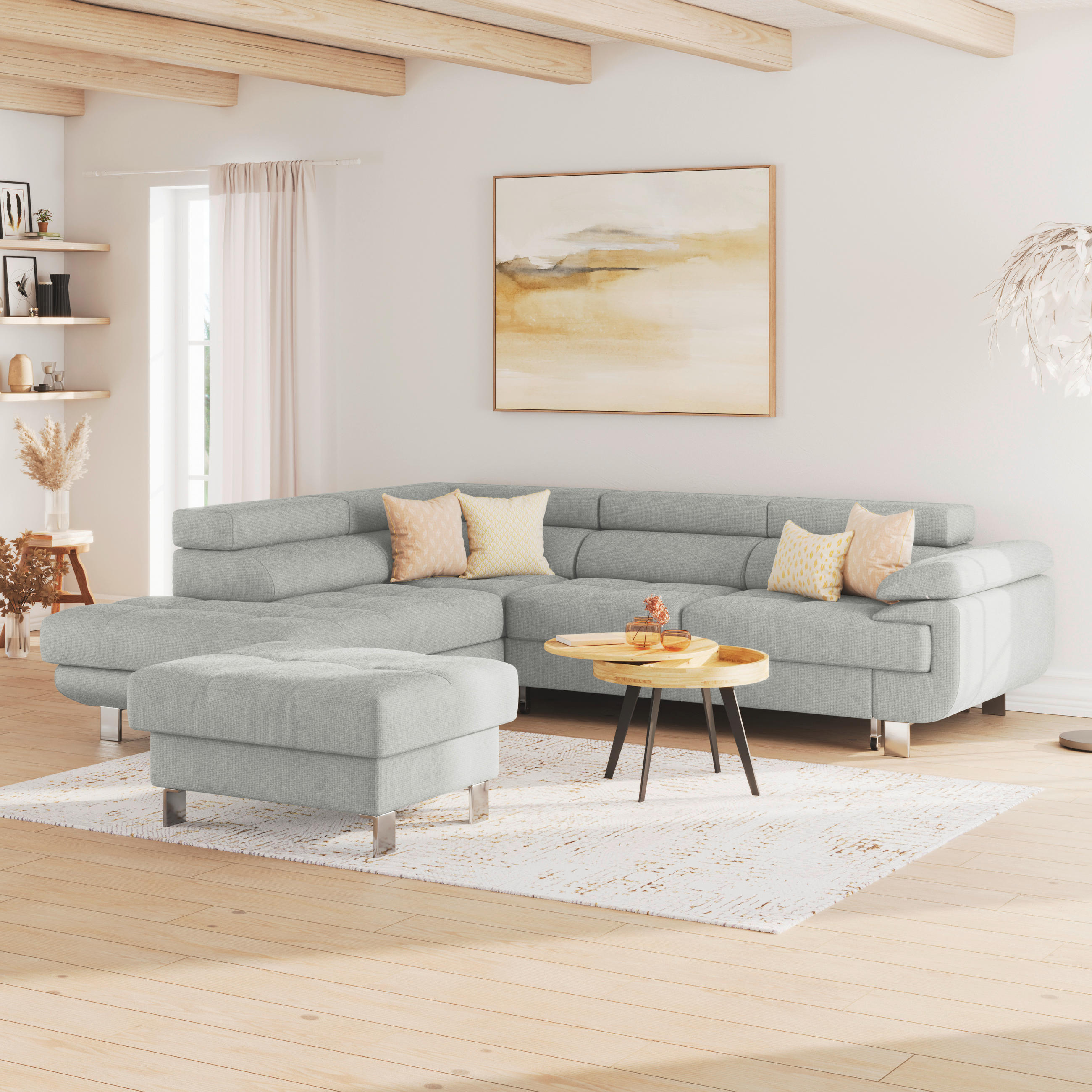 ECKSOFA in Drell Hellgrau  - Hellgrau, Modern, Textil/Metall (230/270cm) - MID.YOU