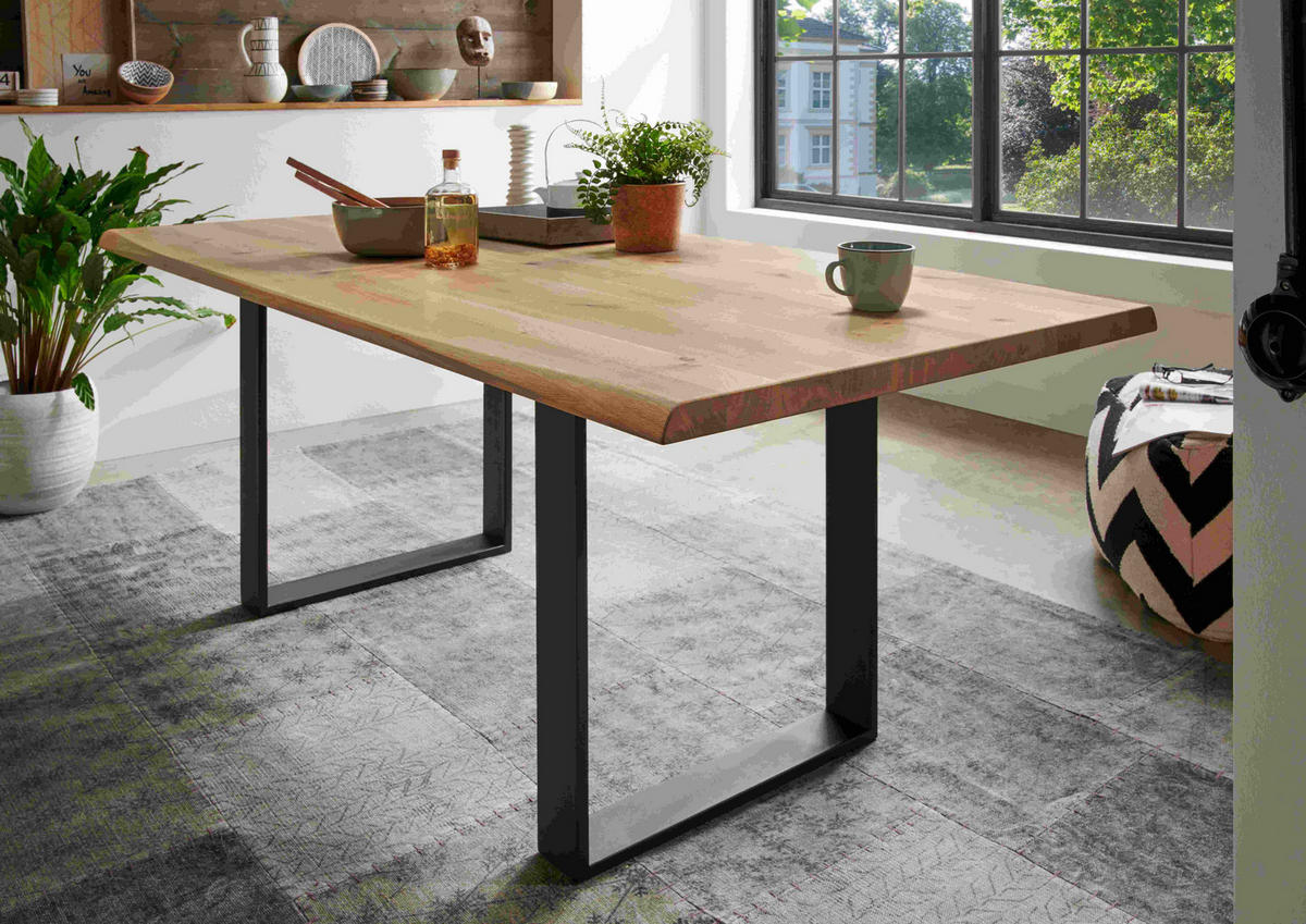 ESSTISCH in Holz 220/100/75 cm  - Wildeiche/Schwarz, LIFESTYLE, Holz/Metall (220/100/75cm) - Linea Natura