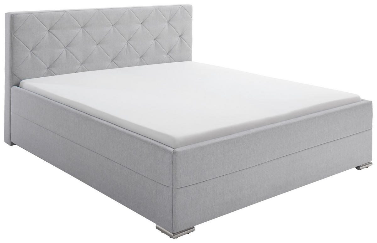 POLSTERBETT CHICAGO 180/200 cm  in Hellgrau  - Chromfarben/Hellgrau, KONVENTIONELL, Textil/Metall (180/200cm) - Livetastic