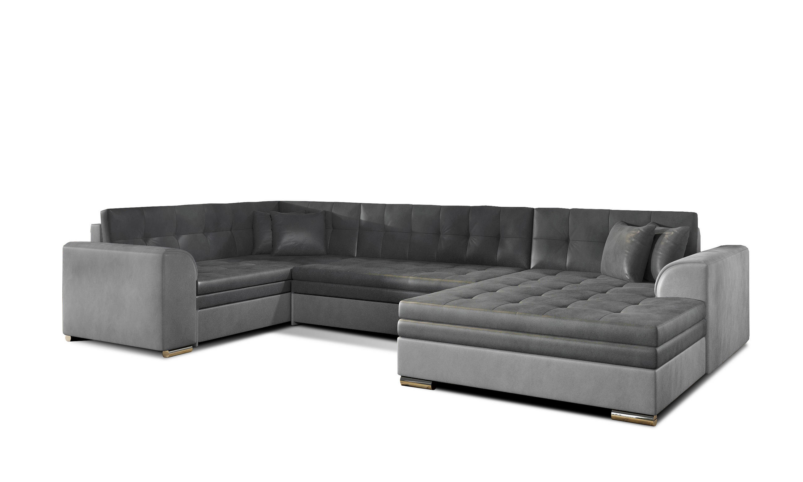 WOHNLANDSCHAFT Grau, Hellgrau Samt  - Chromfarben/Hellgrau, Design, Textil/Metall (189/338/189cm) - MID.YOU
