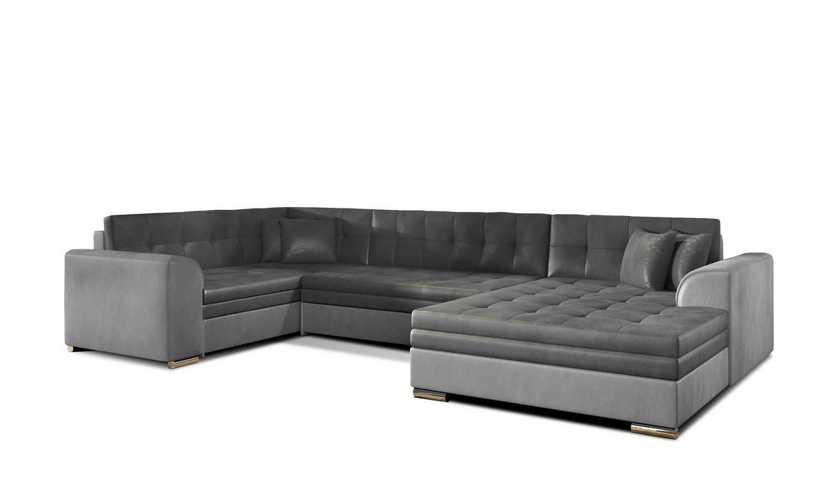 WOHNLANDSCHAFT Grau, Hellgrau Samt  - Chromfarben/Hellgrau, Design, Textil/Metall (189/338/189cm) - MID.YOU