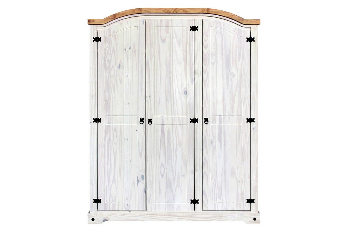 KLEIDERSCHRANK 150/188/56 cm,  in Weiß, 3-türig  - Schwarz/Weiß, Natur, Holz/Metall (150/188/56cm) - Livetastic