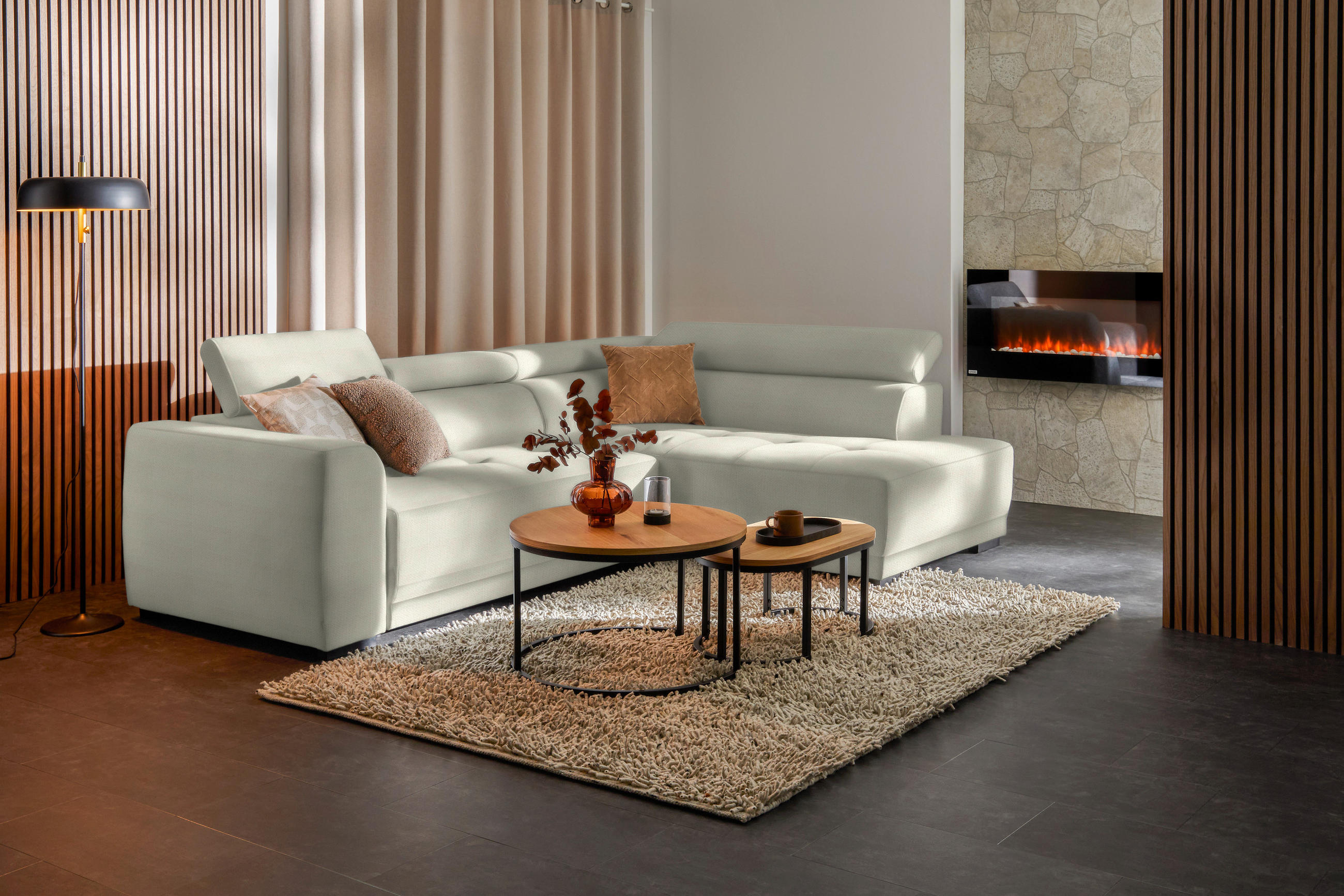 ECKSOFA in Struktur Creme  284/205 cm  - Creme/Schwarz, Design, Kunststoff/Textil (284/205cm) - Xora