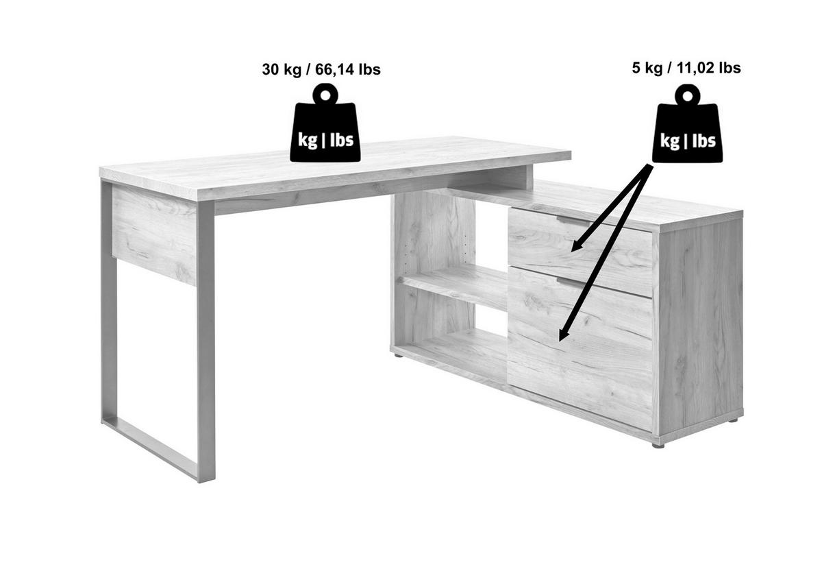 ECKSCHREIBTISCH 150/120/76 cm Weiß Kabeldurchlass, Stauraum, seitenverkehrt montierbar  - Weiß, MODERN, Holzwerkstoff/Metall (150/120/76cm) - MID.YOU
