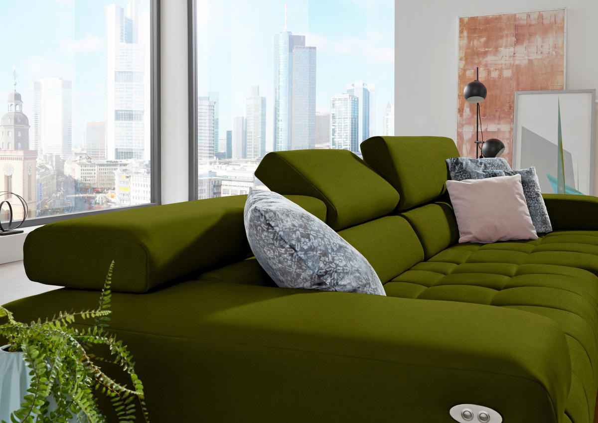 ECKSOFA  in Mikrofaser Grün  335/190 cm  - Silberfarben/Grün, Design, Textil/Metall (335/190cm) - Beldomo Speed