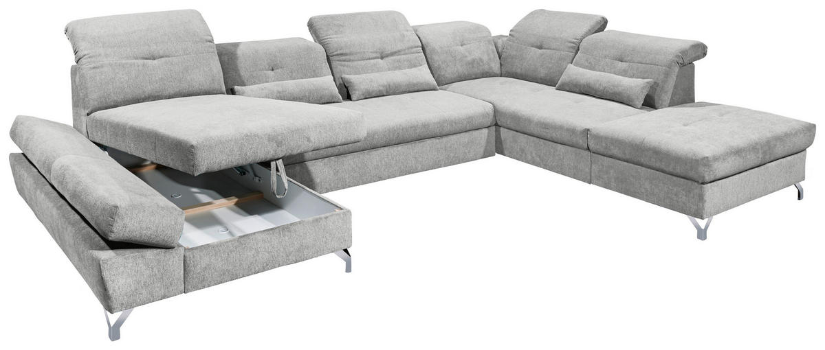 WOHNLANDSCHAFT in Mikrovelours Schlammfarben  - Schlammfarben/Silberfarben, Modern, Textil/Metall (168/350/245cm) - MID.YOU