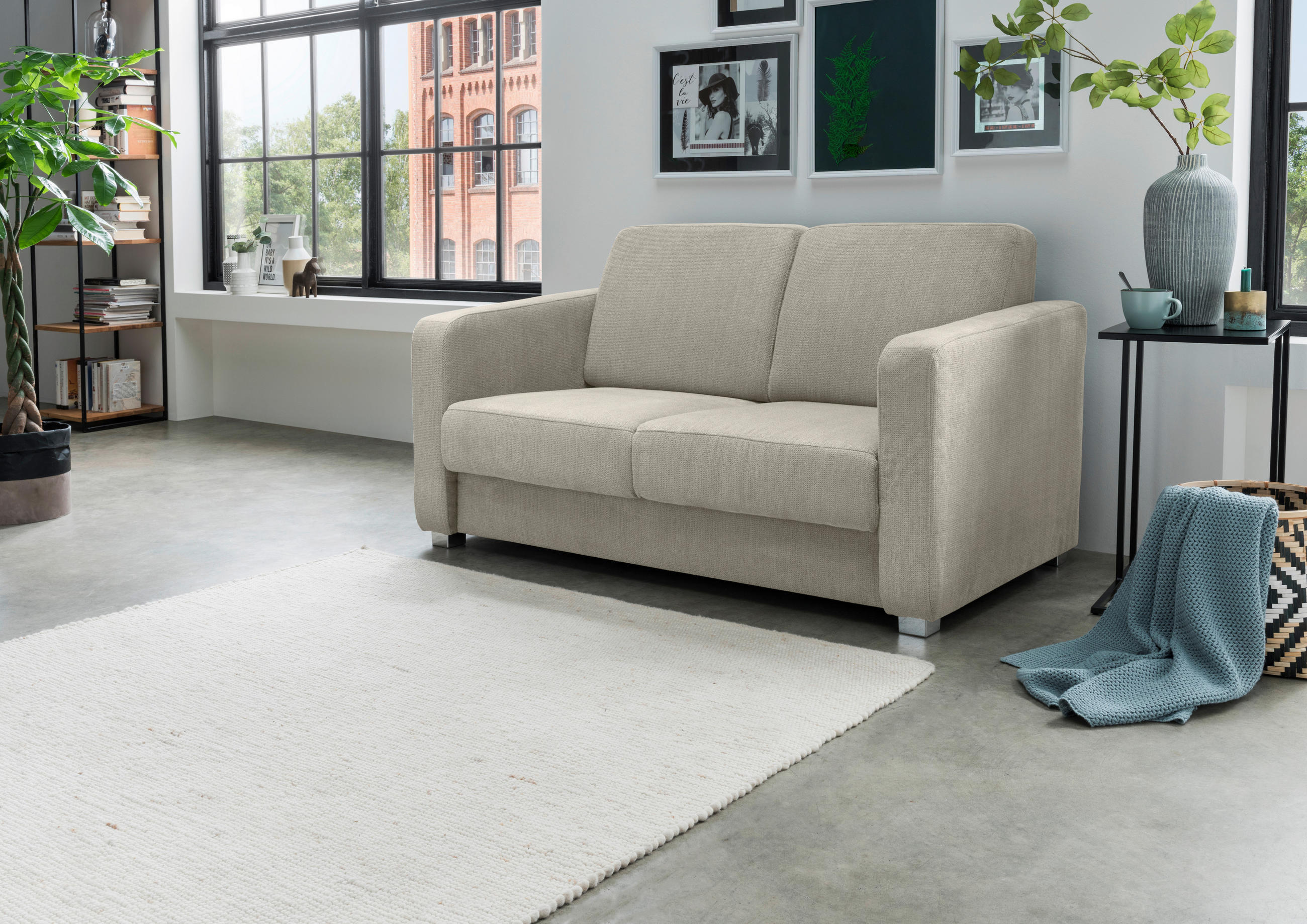 SCHLAFSOFA Textil Beige  - Chromfarben/Beige, Basics, Kunststoff/Textil (159/88/87cm) - Livetastic