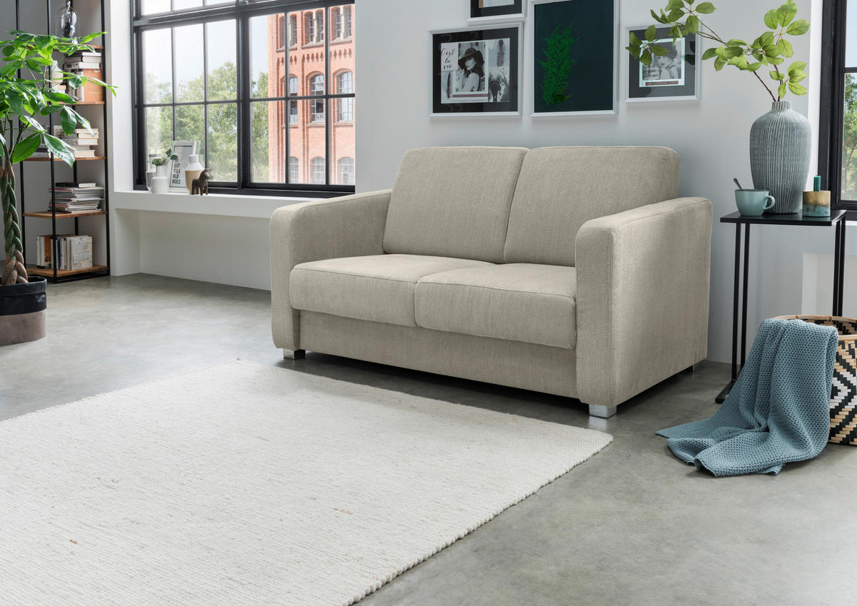 SCHLAFSOFA Mia in Chenille Beige  - Chromfarben/Beige, Basics, Kunststoff/Textil (159/88/87cm) - Livetastic