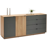TÁLALÓSZEKRÉNY 180,1/79,4/42 cm  - tölgyfa színű/fekete, Natur, faalapú anyag/fém (180,1/79,4/42cm) - Linea Natura