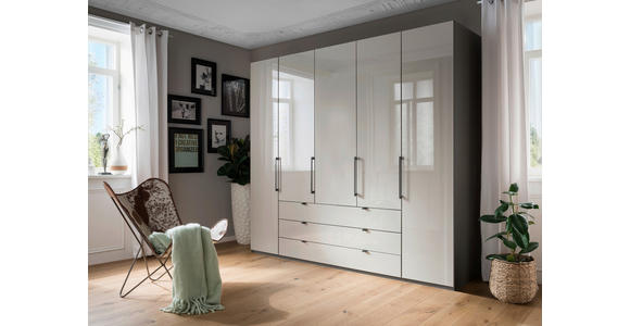 KLEIDERSCHRANK 250/216/58 cm 5-türig Grau, Hellgrau - Schieferfarben/Hellgrau, KONVENTIONELL, Glas/Holzwerkstoff (250/216/58cm) - Novel