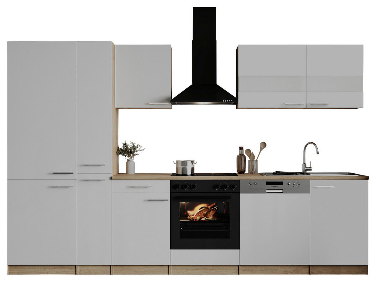 KÜCHENBLOCK 310 cm   in Weiß  - Edelstahlfarben/Eichefarben, Basics, Holzwerkstoff/Metall (310cm) - Respekta