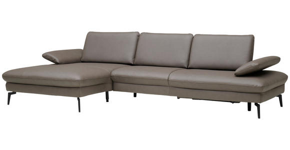 ECKSOFA in Echtleder Graubraun  - Graubraun/Schwarz, Design, Leder/Metall (157/325cm) - Dieter Knoll