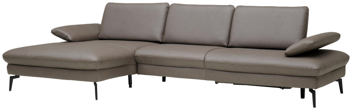 ECKSOFA in Echtleder Graubraun  - Graubraun/Schwarz, Design, Leder/Metall (157/325cm) - Dieter Knoll