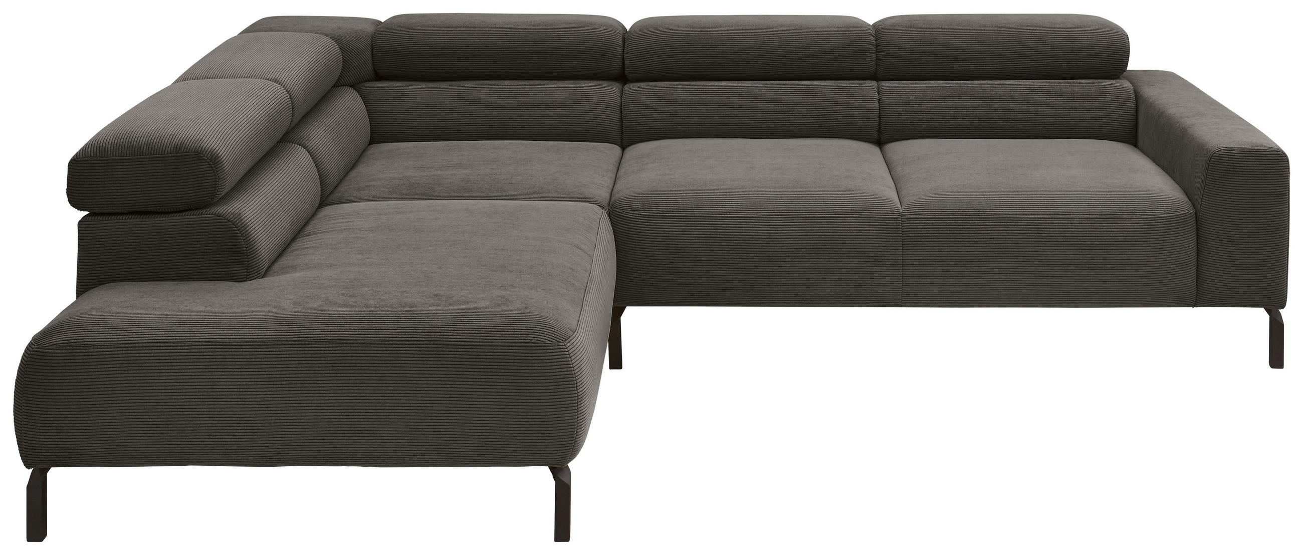 ECKSOFA in Feincord Anthrazit  219/273 cm  - Anthrazit/Schwarz, Design, Textil/Metall (219/273cm) - Pure Home Lifestyle