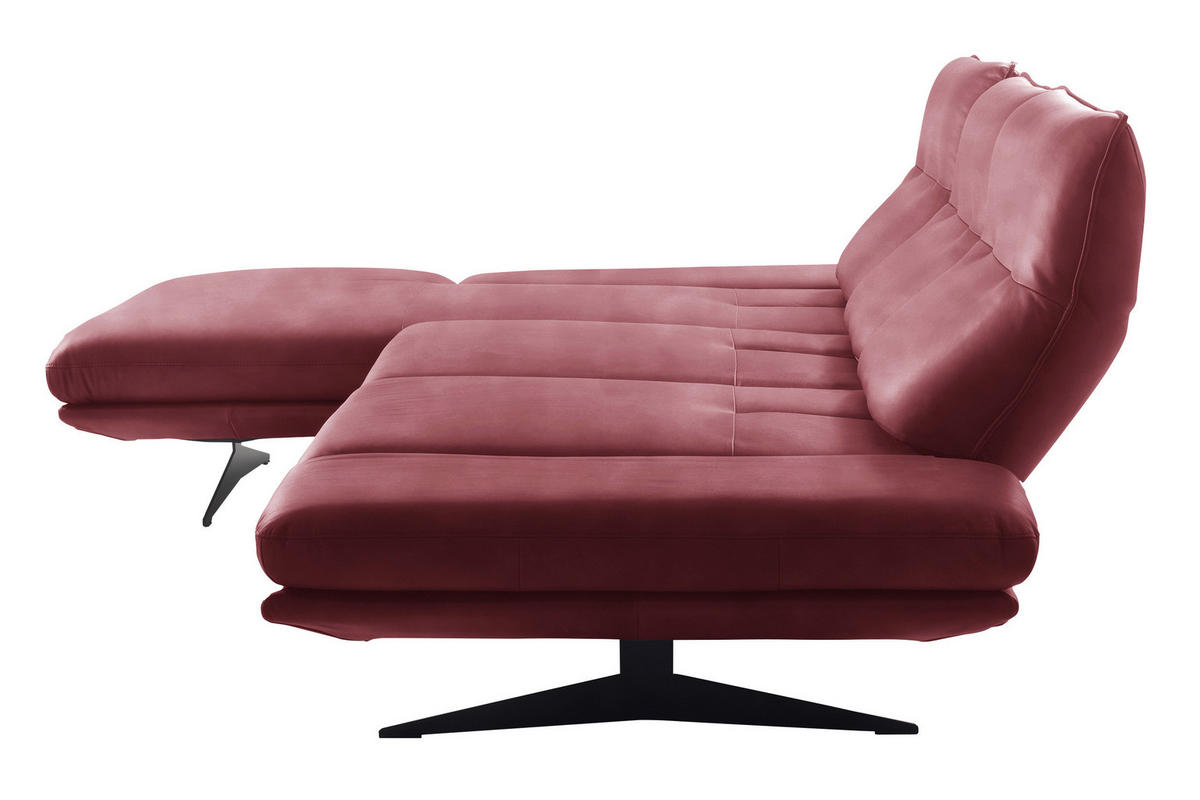 ECKSOFA Kirschrot Echtleder Armteilverstellung, Kopfteilverstellung, Sitztiefenverstellung  - Schwarz/Kirschrot, Design, Leder/Metall (180/291cm) - Celina Home