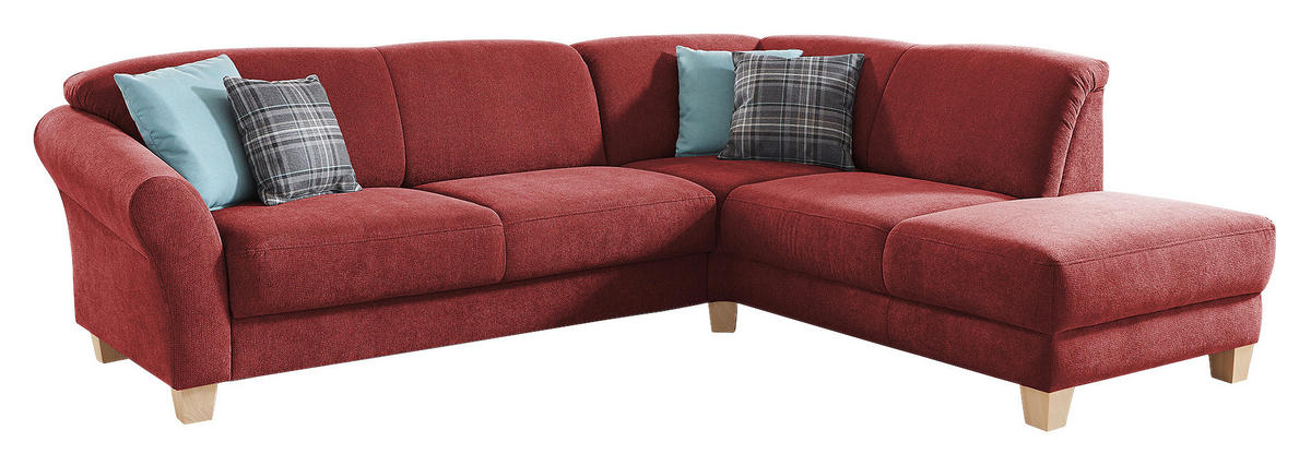 ECKSOFA in Flachgewebe Rot  - Rot/Naturfarben, Konventionell, Holz/Textil (257/212cm) - Sit & More