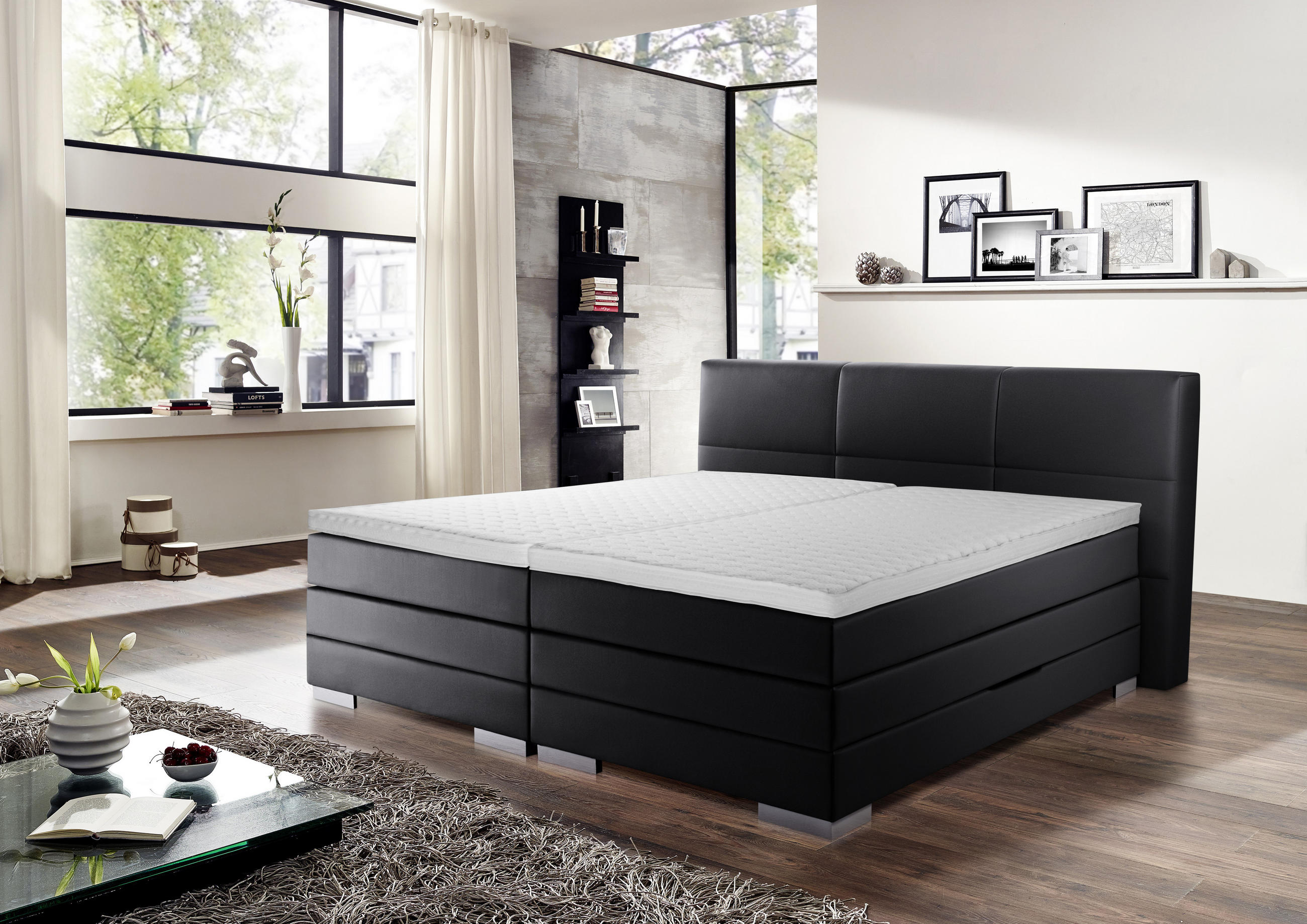 BOXSPRINGBETT 180/200 cm  in Schwarz  - Silberfarben/Schwarz, MODERN, Holzwerkstoff/Textil (180/200cm) - Livetastic