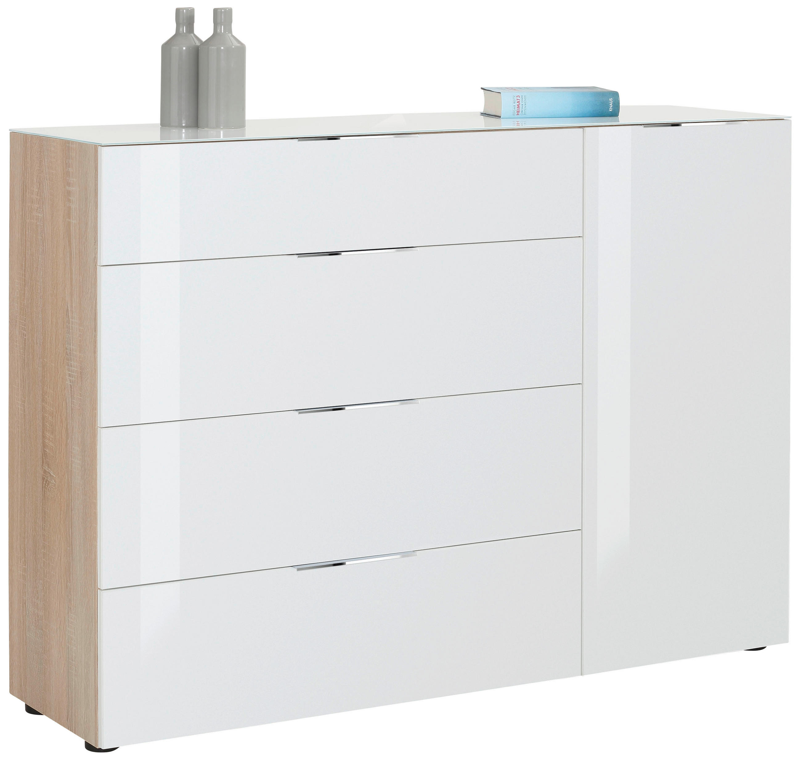 COMODĂ 135,3/98,7/40 cm - alb/culoare lemn stejar, Basics, plastic/sticlă (135,3/98,7/40cm) - Voleo