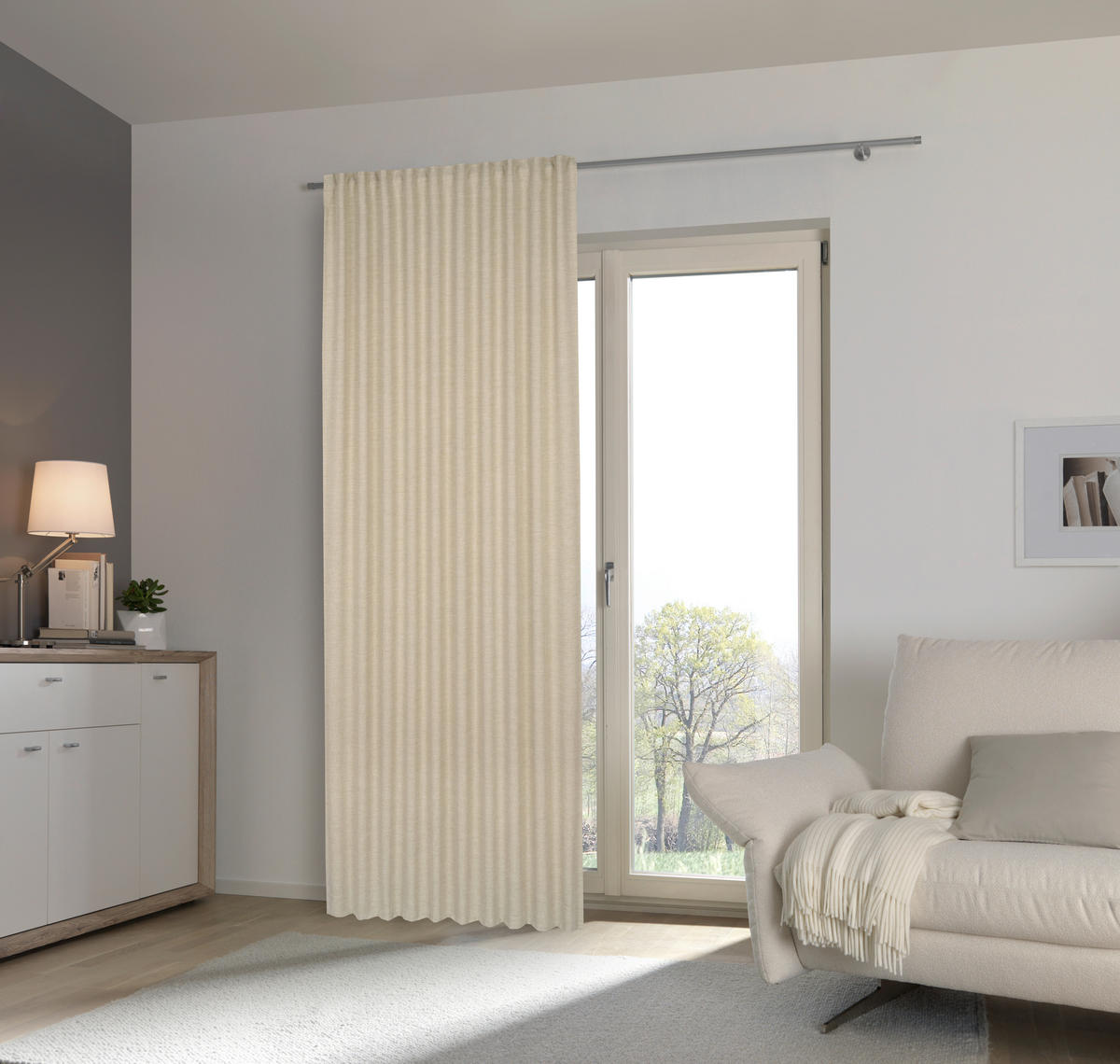 KÉSZFÜGGÖNY részben fényzáró  - homok, Basics, textil (140/245cm) - Esposa