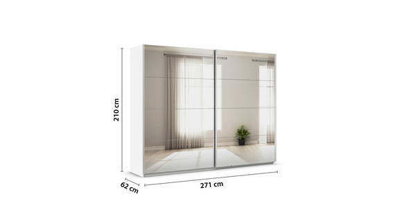 SCHWEBETÜRENSCHRANK  in Weiß  - Alufarben/Weiß, KONVENTIONELL, Glas/Holzwerkstoff (271/210/62cm) - Xora