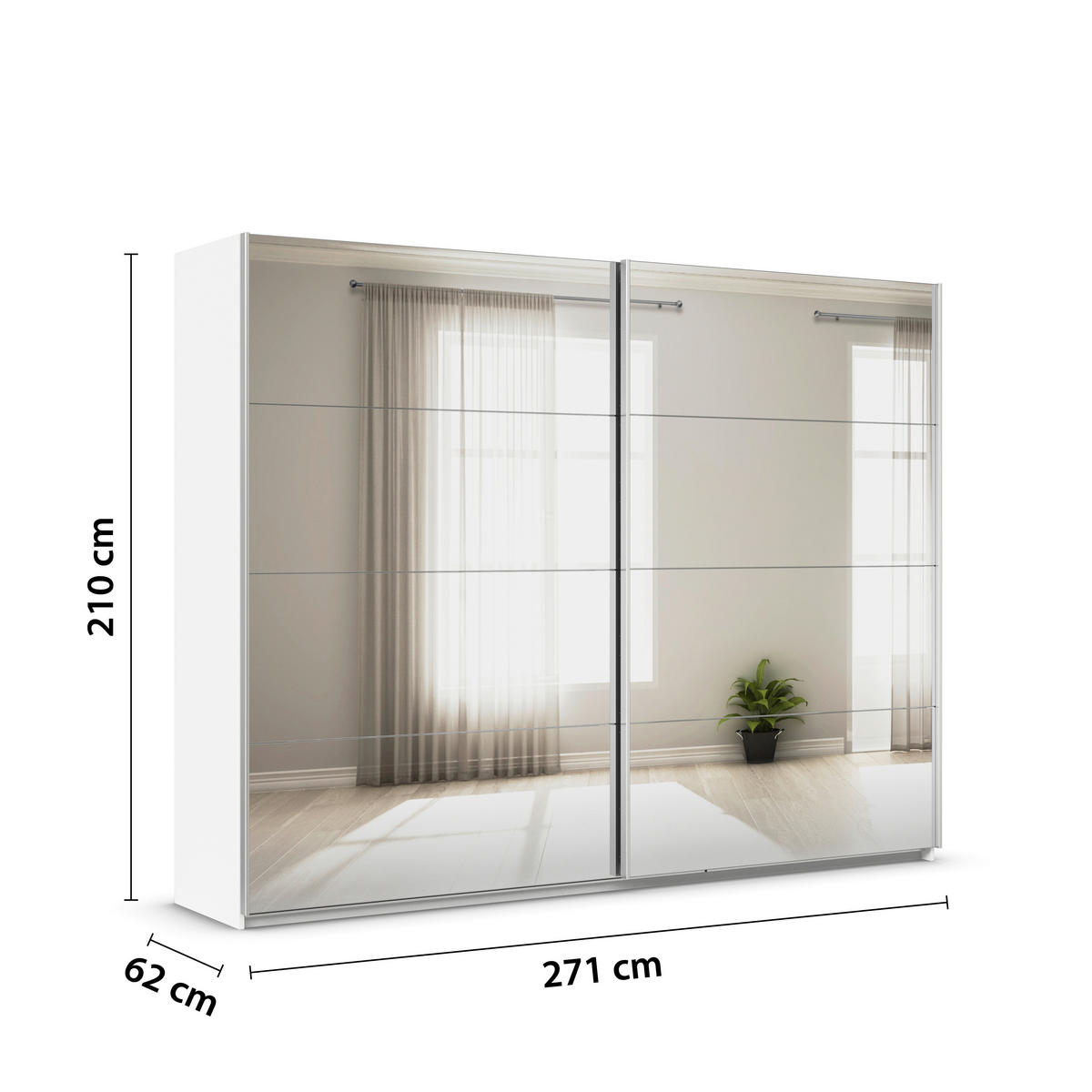 SCHWEBETÜRENSCHRANK  in Weiß  - Alufarben/Weiß, KONVENTIONELL, Glas/Holzwerkstoff (271/210/62cm) - Xora