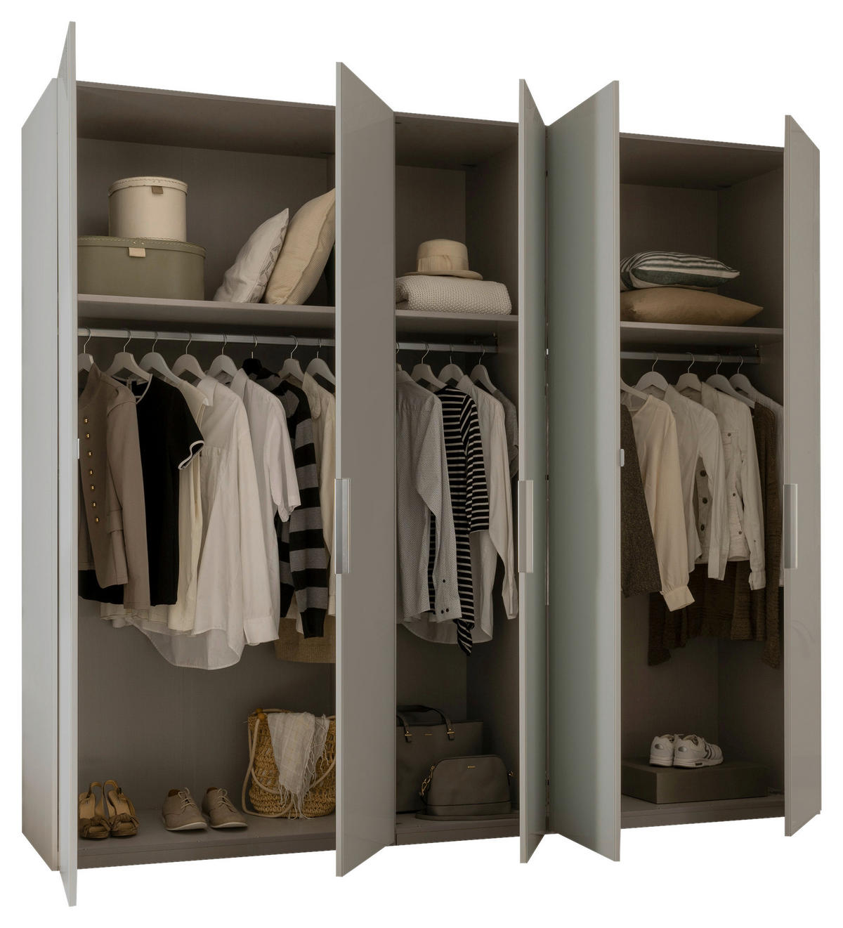 OMARA S KLASIČNIMI VRATI, siva  - siva/barve aluminija, Moderno, kovina/leseni material (200/216/58cm) - Novel