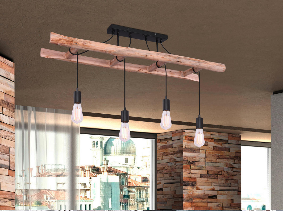 HÄNGELEUCHTE 115/30/80 cm  - Schwarz/Naturfarben, Natur, Holz/Metall (115/30/80cm) - Globo