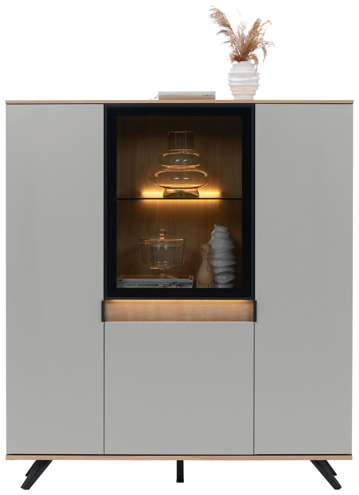 VYSOKÁ KOMODA, sivá, farba duba, 130,5/134,6/42 cm - čierna/sivá, Design, kov/kompozitné drevo (130,5/134,6/42cm) - Dieter Knoll