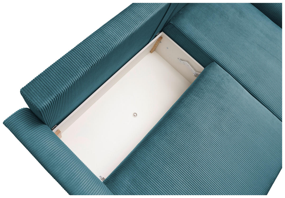 ECKSOFA KIMMY Hellblau Cord Zierkissen, Rückenkissen, Bettkasten  - Schwarz/Hellblau, Design, Kunststoff/Textil (233/146cm) - P & B