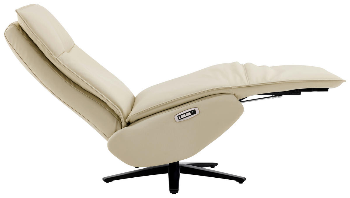 RELAXSESSEL Lederlook Echtleder Relaxfunktion, Kopfteilverstellung, Fußteilverstellung    - Beige/Schwarz, Design, Leder/Textil (70/110/82cm) - Stylife