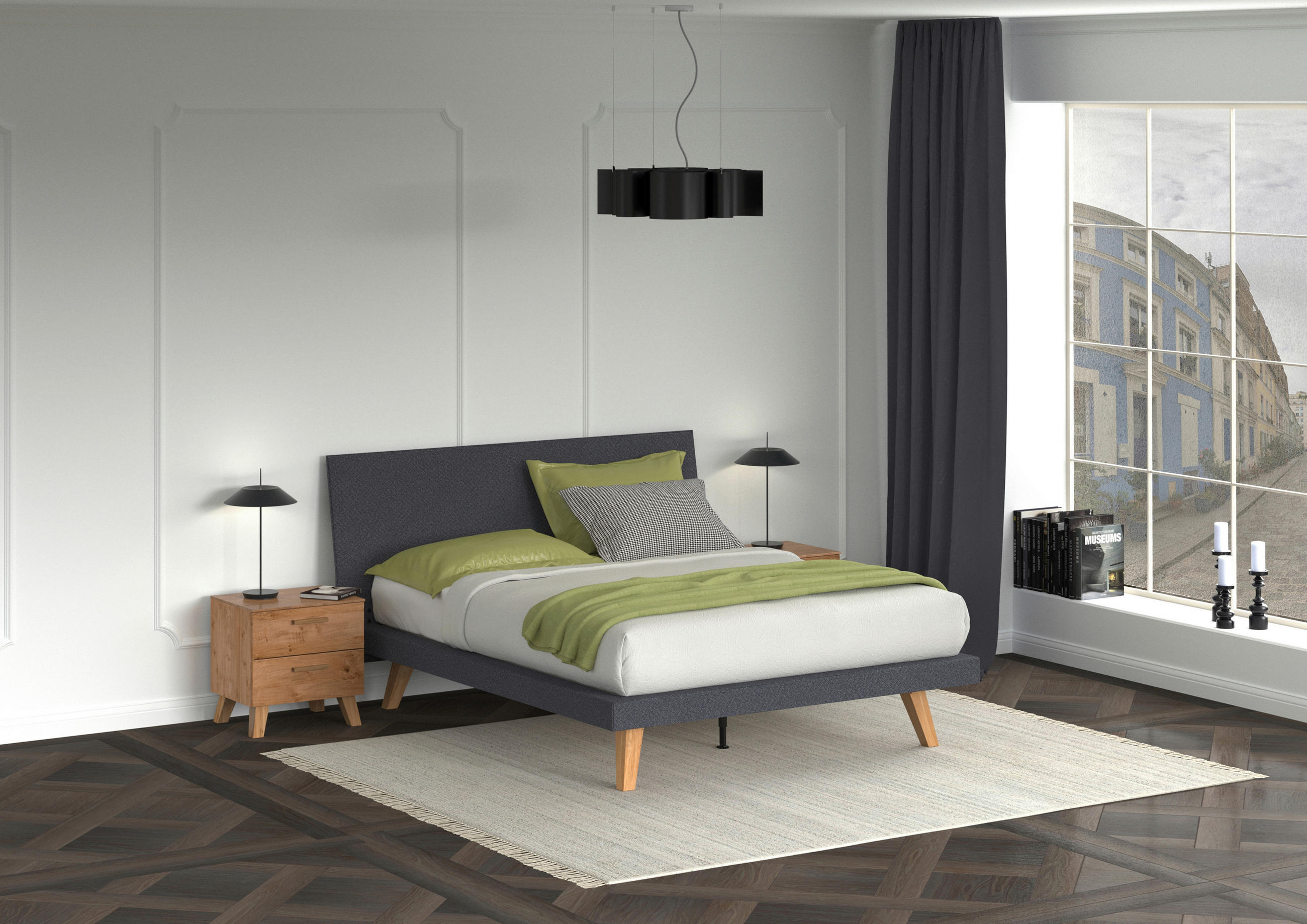 KÁRPITOZOTT ÁGY 140/200 cm  antracit, platinaszürke, vad tölgy  - antracit/vad tölgy, Modern, textil/fa (140/200cm) - Livetastic