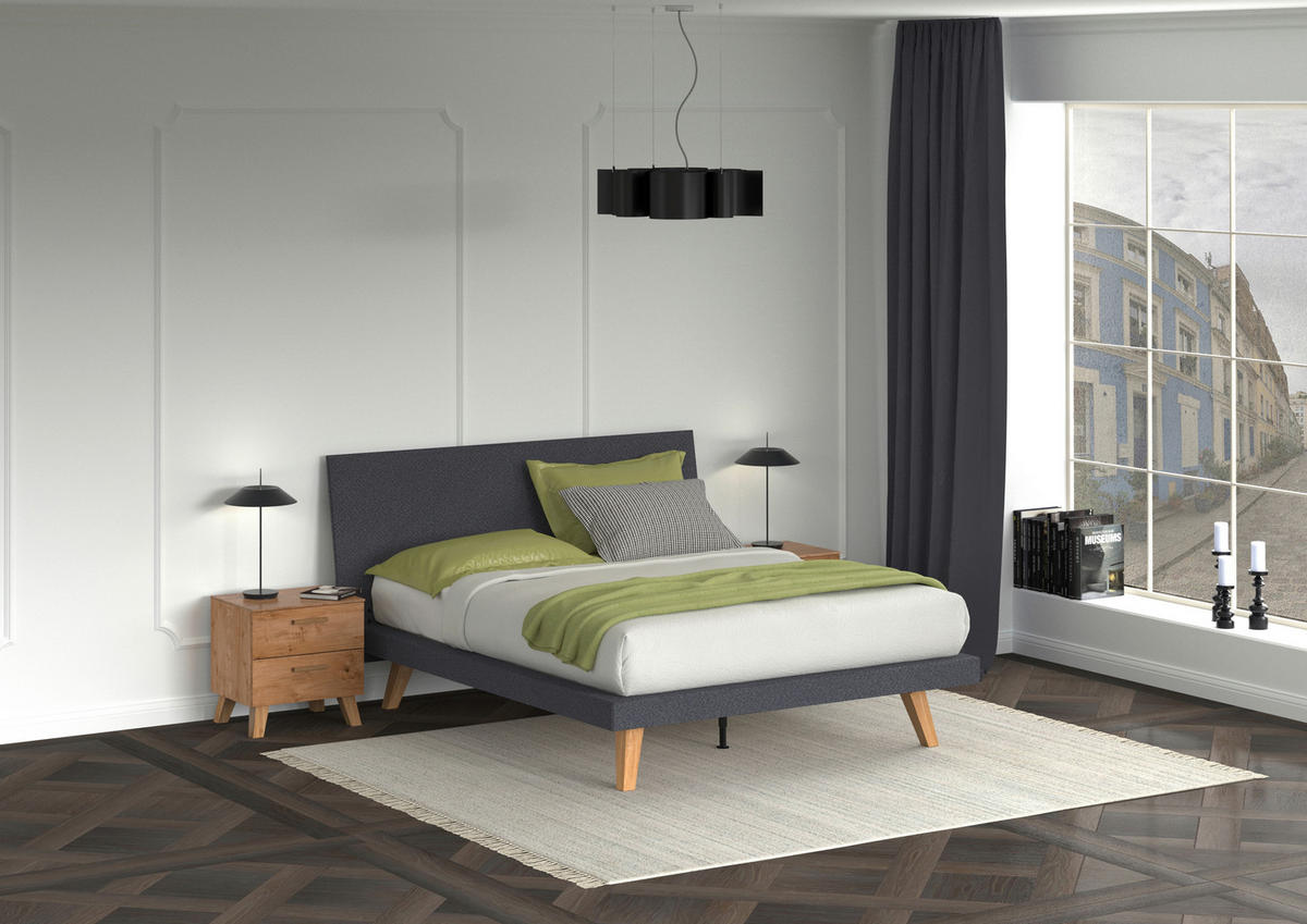 ČALOUNĚNÁ POSTEL, 140/200 cm antracitová, platinová, divoký dub - divoký dub/antracitová, Moderní, dřevo/textil (140/200cm) - Livetastic