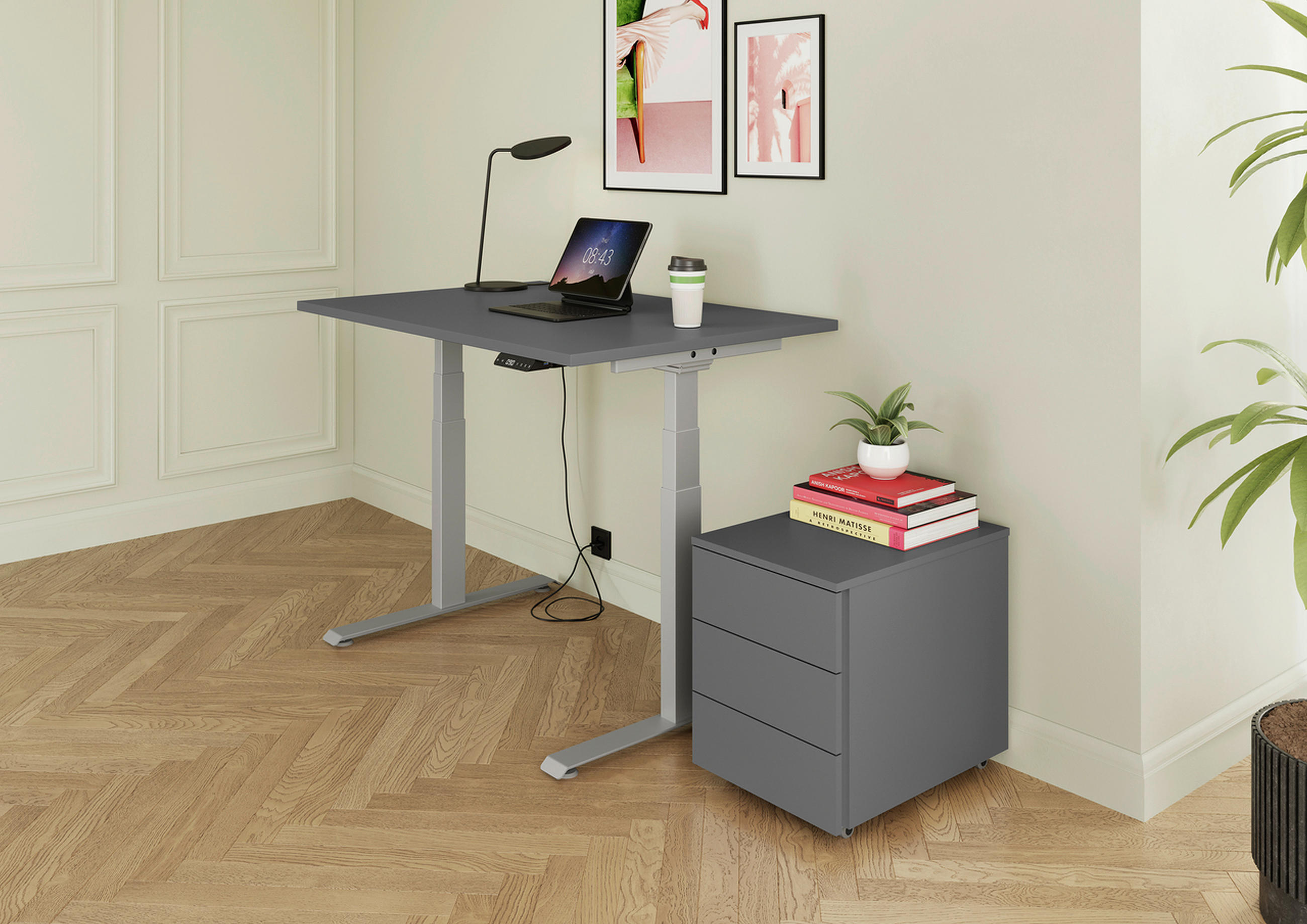 SCHREIBTISCH höhenverstellbar  - Silberfarben/Graphitfarben, KONVENTIONELL, Holzwerkstoff/Metall (120/80/64,5-129,5cm) - Venda